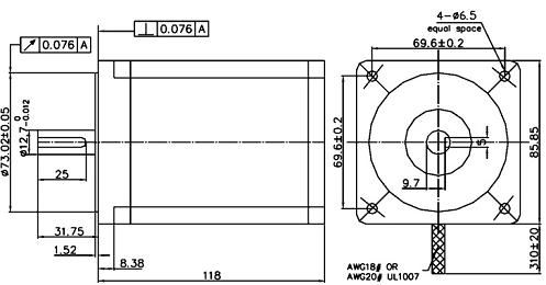 SY85STH118 8,5NM STEP MOTOR TEKNİK ÇİZİM ÖLÇÜ